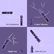 Tracy's Dog Wand Vibrator Kits, Couple Adult Sex Toys with 3 Attachments for Clit, G Spot, Glans, Clitoral Stimulator Vibrating Dildo with LCD Display, 10 Patterns 4 Speeds Massage Kits