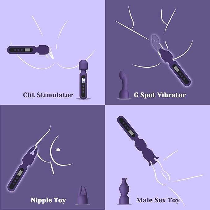 Tracy's Dog Wand Vibrator Kits, Couple Adult Sex Toys with 3 Attachments for Clit, G Spot, Glans, Clitoral Stimulator Vibrating Dildo with LCD Display, 10 Patterns 4 Speeds Massage Kits