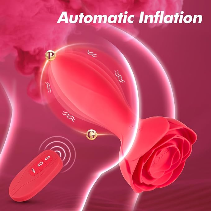 Inflatable Butt Plug Anal Toys - Rose Vibrating Butt Plug Anal Sex Toys for Adults Anal Vibrator with Automatic Inflation and 10 Vibrating Modes for Men and Women Prostate Massager