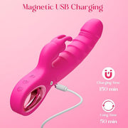 Thrusting Dildo Vibrator Sex Toys - Rose Toy Dildos with 7 Thrusting & Rabbit & Vibration Modes - Independent Control Adult Toys with Multiple Stimulation, Rabbit Vibrators for Women (Dark Purple)