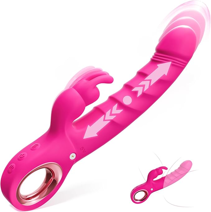 Thrusting Dildo Vibrator Sex Toys - Rose Toy Dildos with 7 Thrusting & Rabbit & Vibration Modes - Independent Control Adult Toys with Multiple Stimulation, Rabbit Vibrators for Women (Dark Purple)