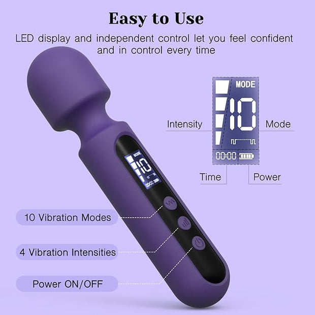 Tracy's Dog Wand Vibrator Kits, Couple Adult Sex Toys with 3 Attachments for Clit, G Spot, Glans, Clitoral Stimulator Vibrating Dildo with LCD Display, 10 Patterns 4 Speeds Massage Kits