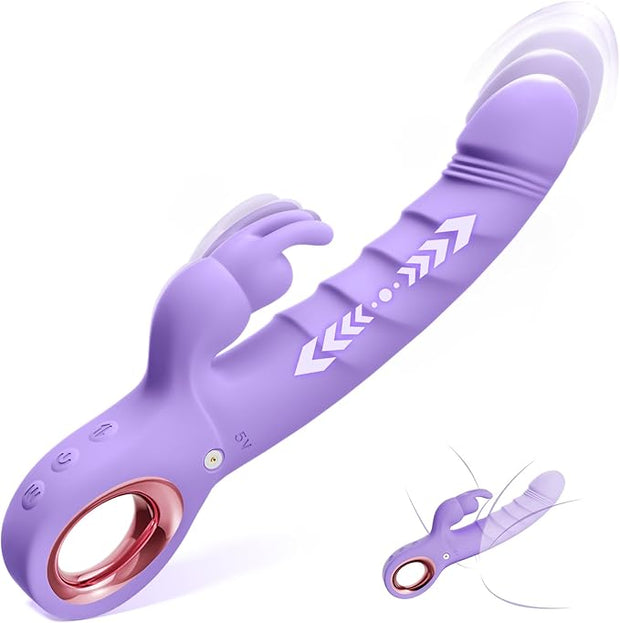 Thrusting Dildo Vibrator Sex Toys - Rose Toy Dildos with 7 Thrusting & Rabbit & Vibration Modes - Independent Control Adult Toys with Multiple Stimulation, Rabbit Vibrators for Women (Dark Purple)