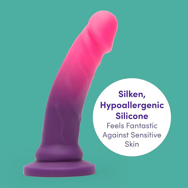 Lovehoney Lifelike Lover Luxe Realistic Dildo - 7 Inch Suction Cup Dildo - Colour Changing Curved Smooth Silicone - Harness Compatible Strap On - Adult Sex Toy - Waterproof - Purple/Pink