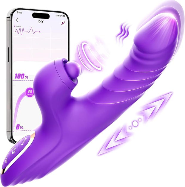 Vibrator Sex Toys for Women - Rabbit Vibrator with 10 Vibrating 7 Thrust Modes with Licking, G Spot Vibrator Clitoral Vibrators Adult Sex Toys for Womens Female Couples Games Black Adult Toys