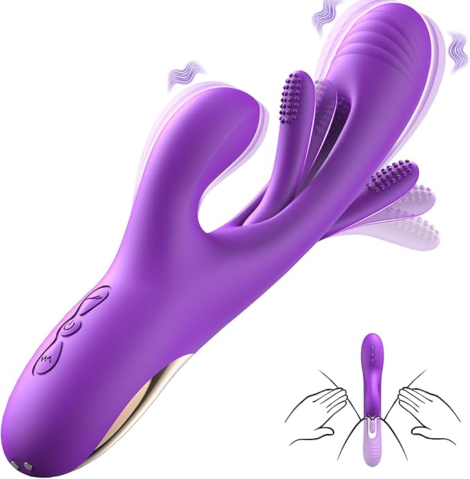 Vibrator Dildo Rabbit Sex Toys -LOVENOTE G Spot Vibrator Massager for Women Clitoral Nipple Stimulation, 3 in 1 Sex Toys with 14 Vibration & 7 Tongue Licking Flapping, Adult Product Aurieel (Ruby)