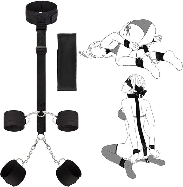 Sex Bondage BDSM Restraints Kit - UTIMI Collar Wrist Behind Back Restraint Ankles Cuffs with Blindfold and Adjustable Straps Handcuffs Sex Adult PU Leather Set BSDM Toys Couples Red