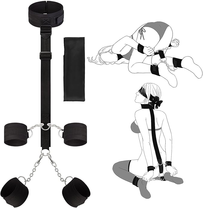 Sex Bondage BDSM Restraints Kit - UTIMI Collar Wrist Behind Back Restraint Ankles Cuffs with Blindfold and Adjustable Straps Handcuffs Sex Adult PU Leather Set BSDM Toys Couples Red