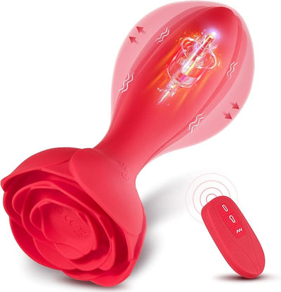 Inflatable Butt Plug Anal Toys - Rose Vibrating Butt Plug Anal Sex Toys for Adults Anal Vibrator with Automatic Inflation and 10 Vibrating Modes for Men and Women Prostate Massager