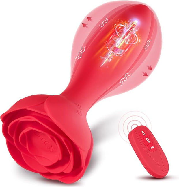 Inflatable Butt Plug Anal Toys - Rose Vibrating Butt Plug Anal Sex Toys for Adults Anal Vibrator with Automatic Inflation and 10 Vibrating Modes for Men and Women Prostate Massager