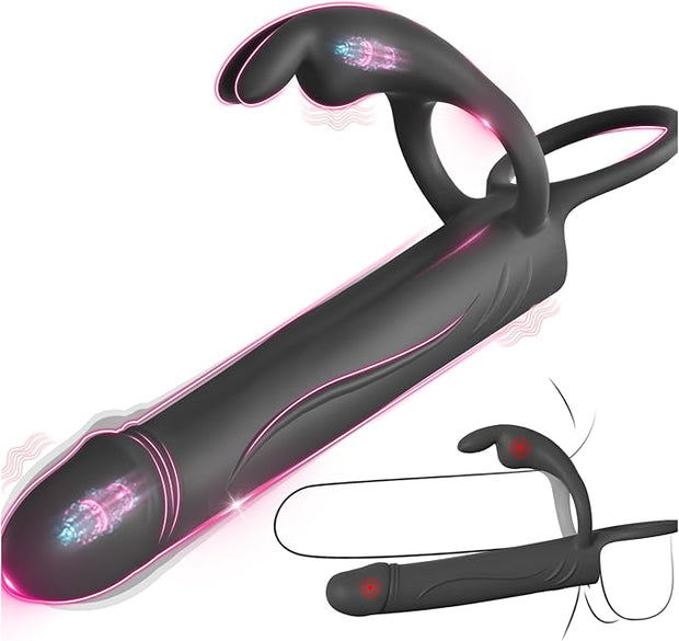 Vibrating Anal Butt Plug with Cock Ring Rabbit Clitoral Stimulator, Strap On Double Anal Dildo,Anal Couples Male Adult Sex Toys for Men Women,Fatdhu Small Penis Ring Vibrator Prostate Massager Sex Toy
