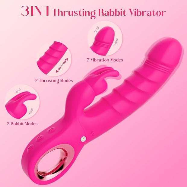 Thrusting Dildo Vibrator Sex Toys - Rose Toy Dildos with 7 Thrusting & Rabbit & Vibration Modes - Independent Control Adult Toys with Multiple Stimulation, Rabbit Vibrators for Women (Dark Purple)