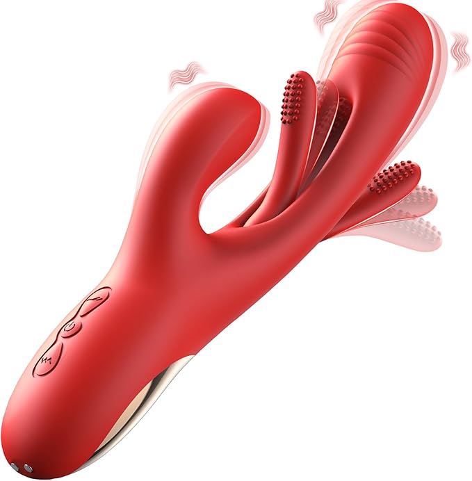 Vibrator Dildo Rabbit Sex Toys -LOVENOTE G Spot Vibrator Massager for Women Clitoral Nipple Stimulation, 3 in 1 Sex Toys with 14 Vibration & 7 Tongue Licking Flapping, Adult Product Aurieel (Ruby)