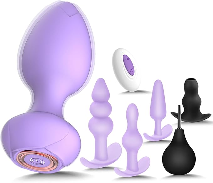 Sex Toys Butt Anal Plug - 6 Pack Training Kit Set Silicone Vibrating Butt Plug with Remote Control Adult Toys for Women, Men, Couple and Beginners (Purple)