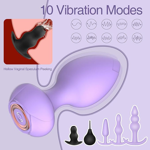 Sex Toys Butt Anal Plug - 6 Pack Training Kit Set Silicone Vibrating Butt Plug with Remote Control Adult Toys for Women, Men, Couple and Beginners (Purple)