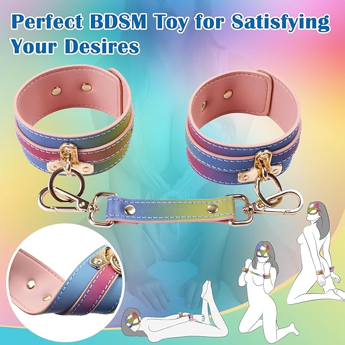 BDSM Sex Bondage Restraints Kit Adult Toys with Cat Mask Blindfold and Adjustable Handcuffs for Women and Men, Soft Vegan Leather SM Bondage Gear Accessories Sexy Slave Sex Toys for Couple Role Play