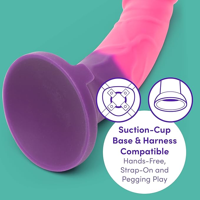 Lovehoney Lifelike Lover Luxe Realistic Dildo - 7 Inch Suction Cup Dildo - Colour Changing Curved Smooth Silicone - Harness Compatible Strap On - Adult Sex Toy - Waterproof - Purple/Pink