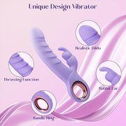 Thrusting Dildo Vibrator Sex Toys - Rose Toy Dildos with 7 Thrusting & Rabbit & Vibration Modes - Independent Control Adult Toys with Multiple Stimulation, Rabbit Vibrators for Women (Dark Purple)