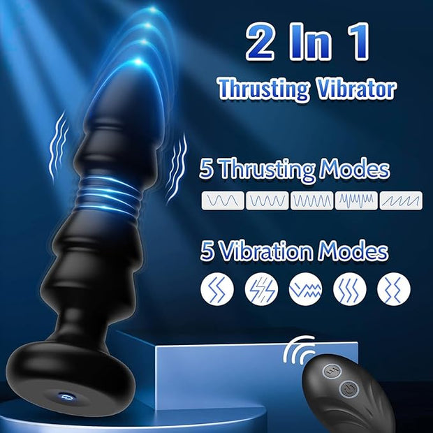 Thrusting Sex Toys Anal Plugs - Anal Toys Sex Toy Remote Control Vibrating Butt Plug G Spot Vibrator, Anal Beads with 5 Vibrating & Thrusting Prostate Massager, Anal Sex Toys for Male and Female