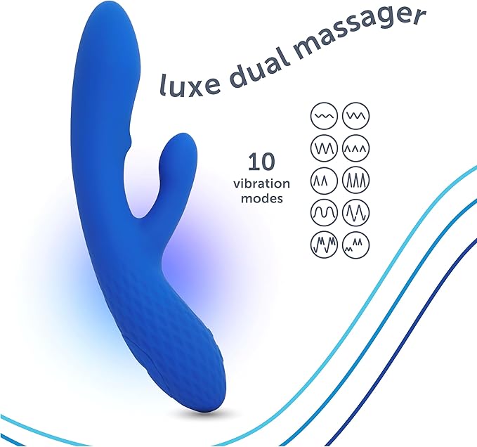 plusOne Luxe Dual Rabbit Vibrator, Internal & External Stimulation, 10 Vibration Settings, Made of Body-Safe Silicone, Waterproof, USB Rechargeable