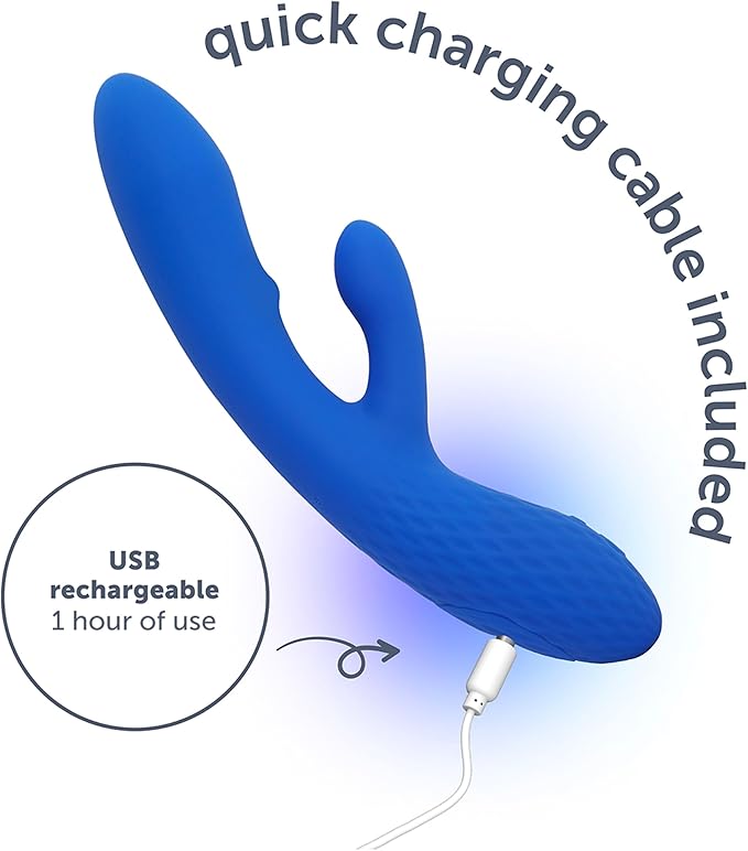 plusOne Luxe Dual Rabbit Vibrator, Internal & External Stimulation, 10 Vibration Settings, Made of Body-Safe Silicone, Waterproof, USB Rechargeable