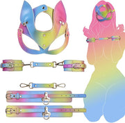 BDSM Sex Bondage Restraints Kit Adult Toys with Cat Mask Blindfold and Adjustable Handcuffs for Women and Men, Soft Vegan Leather SM Bondage Gear Accessories Sexy Slave Sex Toys for Couple Role Play