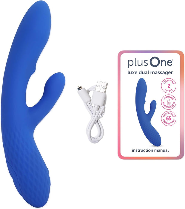 plusOne Luxe Dual Rabbit Vibrator, Internal & External Stimulation, 10 Vibration Settings, Made of Body-Safe Silicone, Waterproof, USB Rechargeable