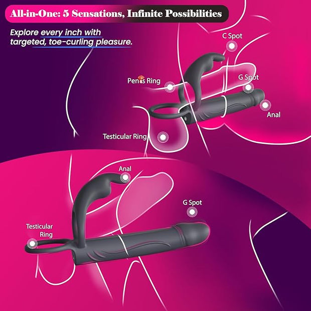 Vibrating Anal Butt Plug with Cock Ring Rabbit Clitoral Stimulator, Strap On Double Anal Dildo,Anal Couples Male Adult Sex Toys for Men Women,Fatdhu Small Penis Ring Vibrator Prostate Massager Sex Toy