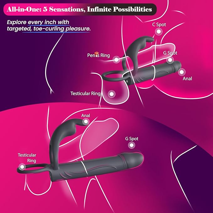 Vibrating Anal Butt Plug with Cock Ring Rabbit Clitoral Stimulator, Strap On Double Anal Dildo,Anal Couples Male Adult Sex Toys for Men Women,Fatdhu Small Penis Ring Vibrator Prostate Massager Sex Toy