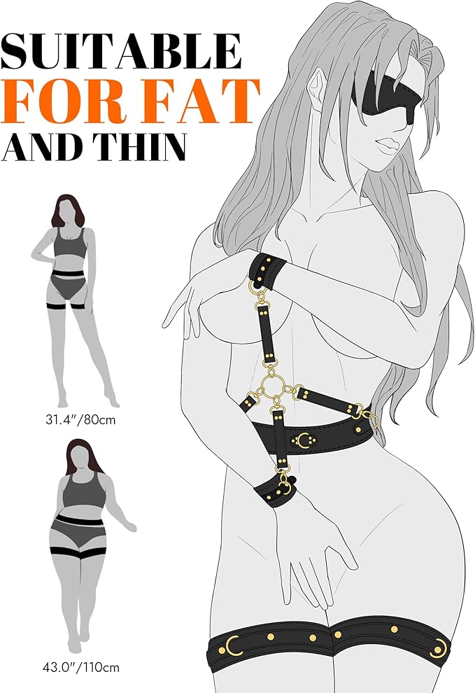 UTIMI Sex Bondage BDSM Kit Restraints 6PCS Sets with Adjustable Handcuffs Ankle Cuff Thigh Cuffs Blindfold Cross Strap Waist Strap Adult SM Games Sex Toys for Men Women and Couples