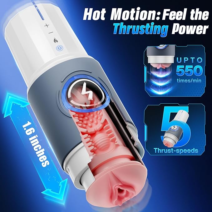 Male Masturbator Sex Toys for Men Penis Pump with APP Control – Thrusting Stroker with 360° Heating, 5-Speed Smooth Motion Blowjob Men’s Sex Toy, Silent Brushless Motor, 3D Sleeve Erotic Massage Kits