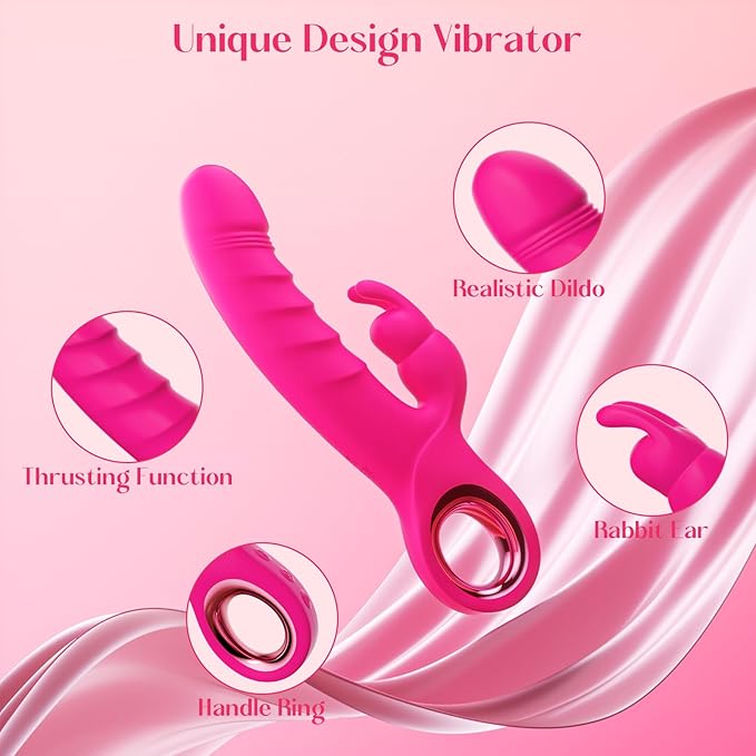 Thrusting Dildo Vibrator Sex Toys - Rose Toy Dildos with 7 Thrusting & Rabbit & Vibration Modes - Independent Control Adult Toys with Multiple Stimulation, Rabbit Vibrators for Women (Dark Purple)