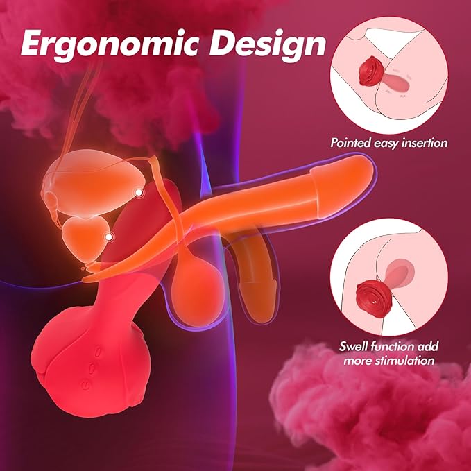 Inflatable Butt Plug Anal Toys - Rose Vibrating Butt Plug Anal Sex Toys for Adults Anal Vibrator with Automatic Inflation and 10 Vibrating Modes for Men and Women Prostate Massager