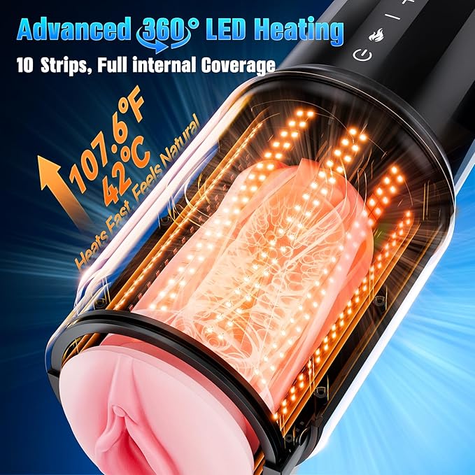 Male Masturbator Sex Toys for Men Penis Pump with APP Control – Thrusting Stroker with 360° Heating, 5-Speed Smooth Motion Blowjob Men’s Sex Toy, Silent Brushless Motor, 3D Sleeve Erotic Massage Kits