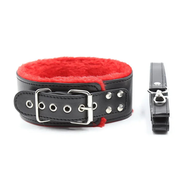 Leather Plush Collar with Leash