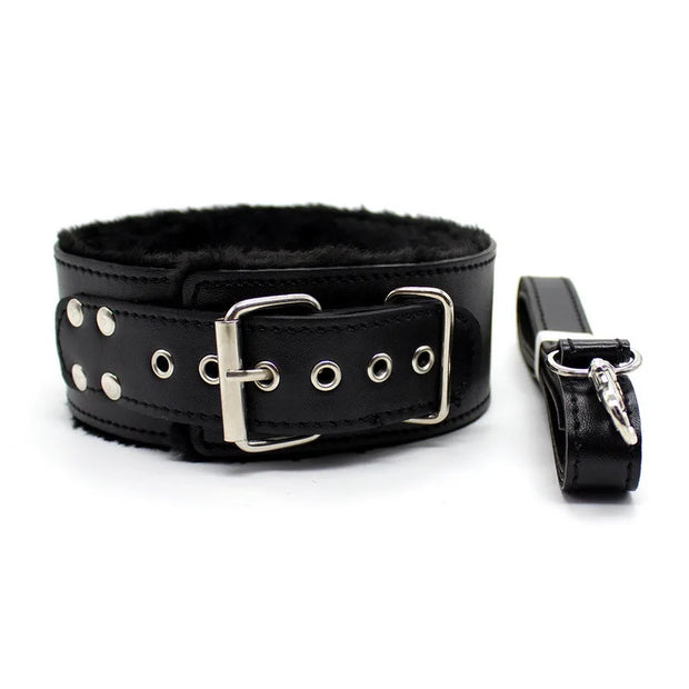 Leather Plush Collar with Leash