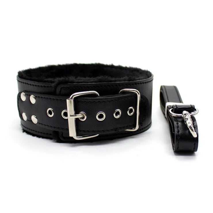 Leather Plush Collar with Leash