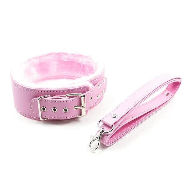 Leather Plush Collar with Leash
