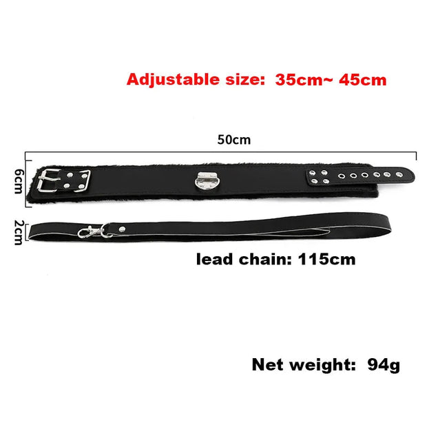 Leather Plush Collar with Leash