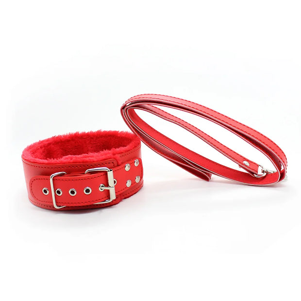 Leather Plush Collar with Leash