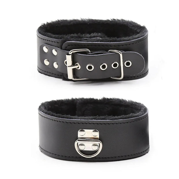Leather Plush Collar with Leash