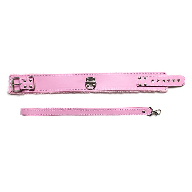 Leather Plush Collar with Leash