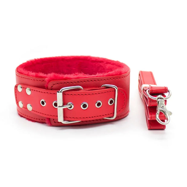 Leather Plush Collar with Leash