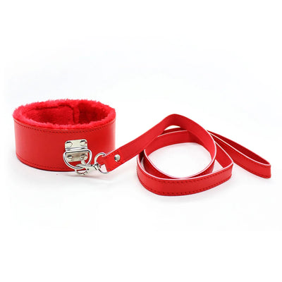 Leather Plush Collar with Leash