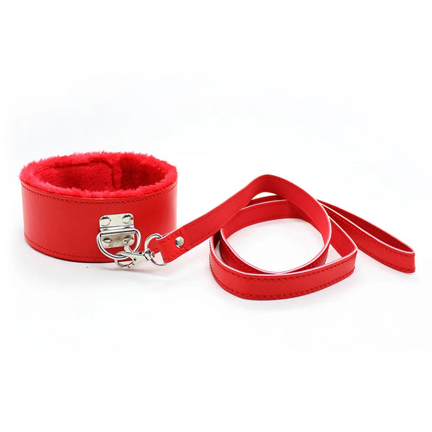 Leather Plush Collar with Leash